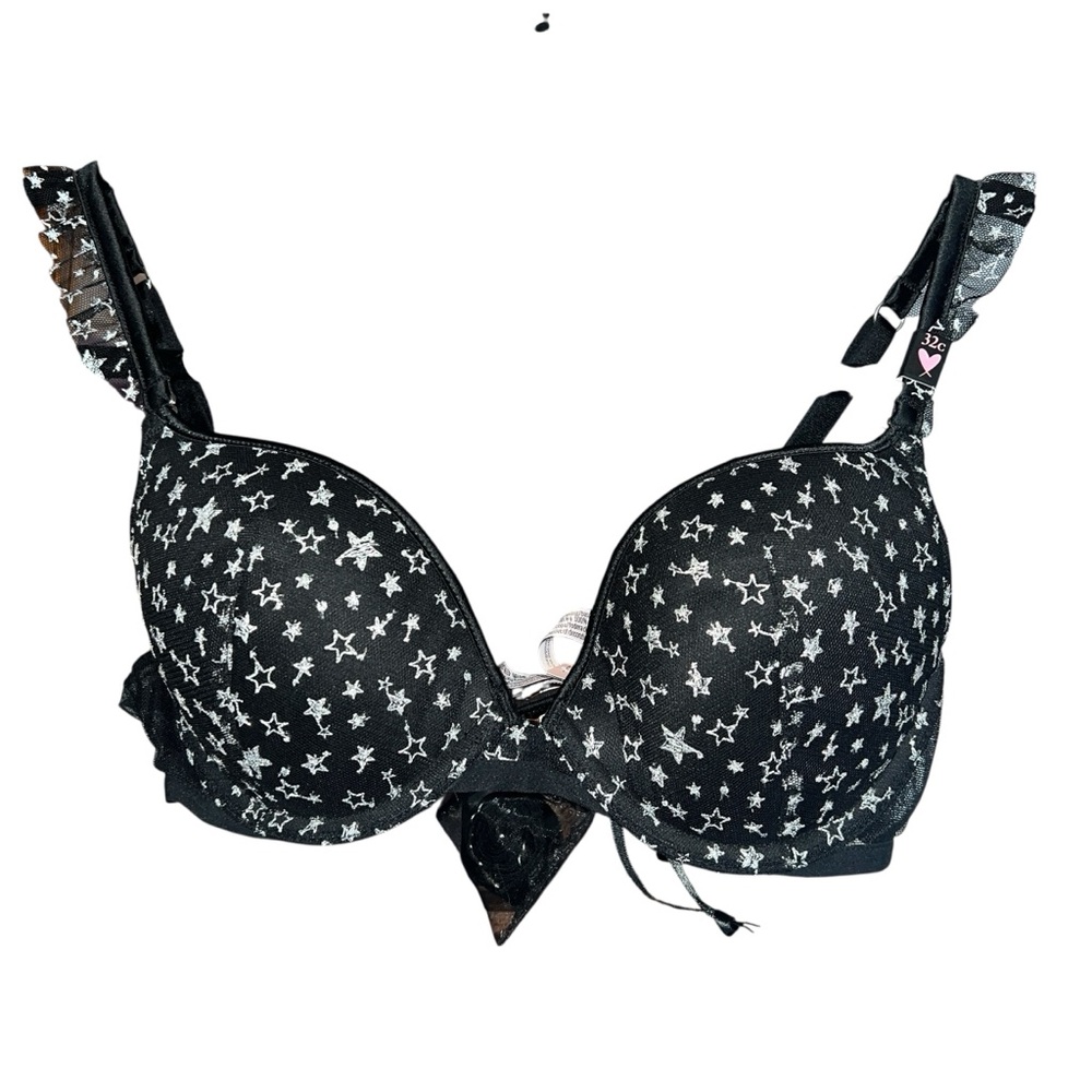 Victoria’s Secret Dream Angels Push-Up Bra Black w/Silver Stars 32C NWT